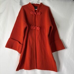 Vtg Helen Harper Women's OS Orange Knit Jacket Sweater Frog Button Closure